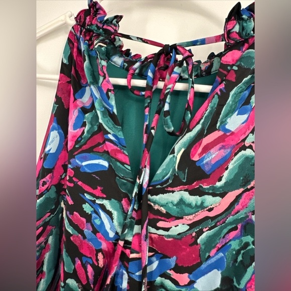 Nicole Miller Halter Sleeveless Bold Print Midi Dress size XS Teal/Multi - Picture 4 of 5